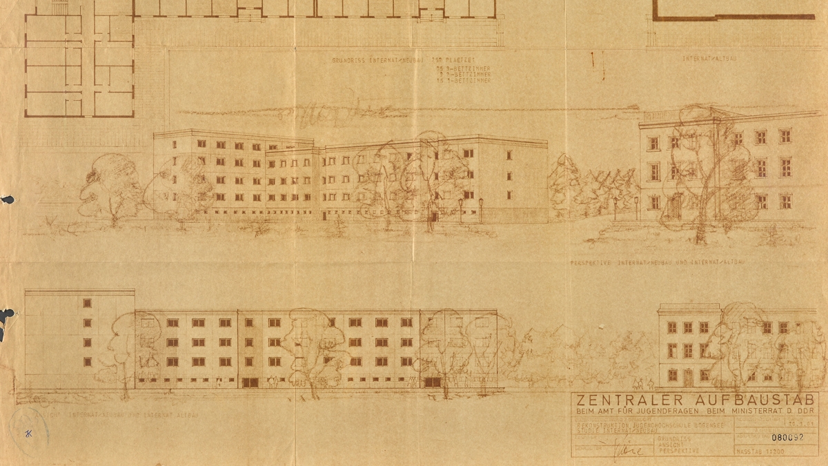 Entwurfszeichnung Wohnheimplattenbau, Jugendhochschule am Bogensee