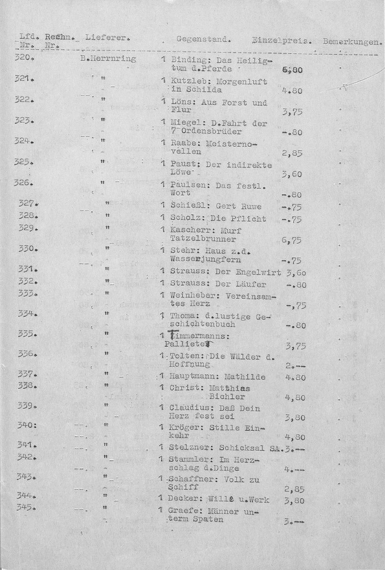 Schreibmaschinendokument zum Inventar des Blockhauses am Bogensee von Nationalsozialist Goebbels