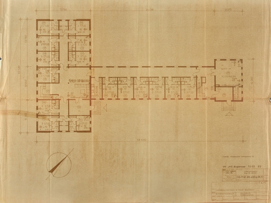 Grundrisszeichnung aus DDR, zeigt Wohnheim der FDJ-Schule am Bogensee